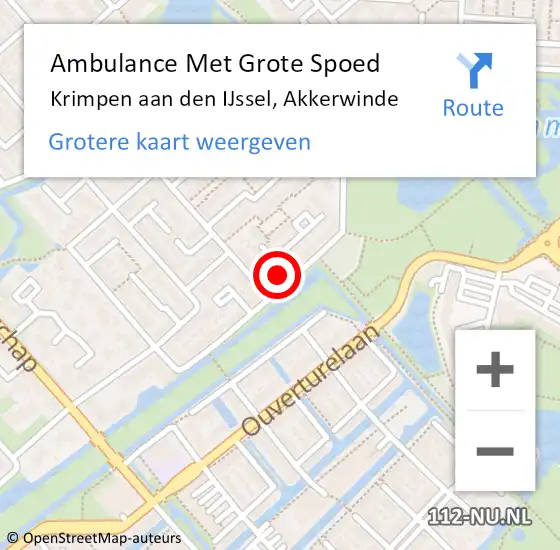 Locatie op kaart van de 112 melding: Ambulance Met Grote Spoed Naar Krimpen aan den IJssel, Akkerwinde op 22 oktober 2024 02:38