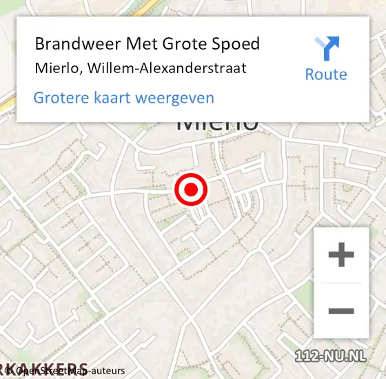 Locatie op kaart van de 112 melding: Brandweer Met Grote Spoed Naar Mierlo, Willem-Alexanderstraat op 22 oktober 2024 02:46