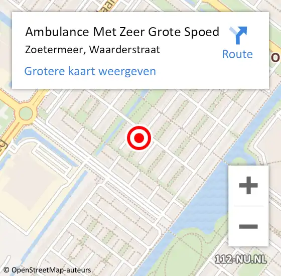 Locatie op kaart van de 112 melding: Ambulance Met Zeer Grote Spoed Naar Zoetermeer, Waarderstraat op 22 oktober 2024 03:31