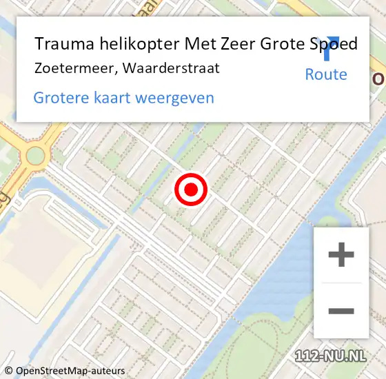 Locatie op kaart van de 112 melding: Trauma helikopter Met Zeer Grote Spoed Naar Zoetermeer, Waarderstraat op 22 oktober 2024 03:32