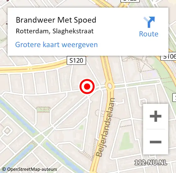 Locatie op kaart van de 112 melding: Brandweer Met Spoed Naar Rotterdam, Slaghekstraat op 22 oktober 2024 04:06