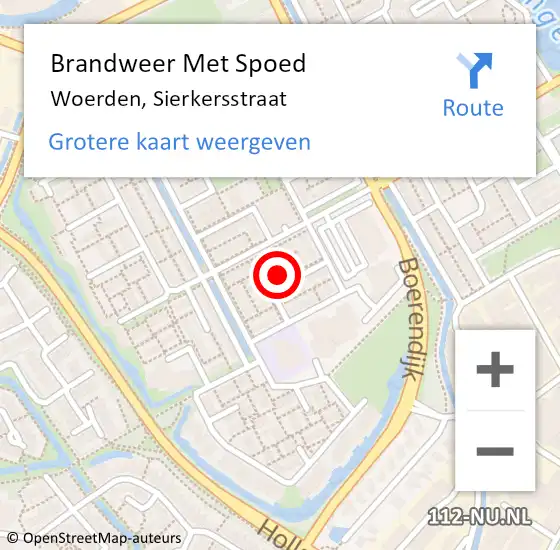 Locatie op kaart van de 112 melding: Brandweer Met Spoed Naar Woerden, Sierkersstraat op 22 oktober 2024 04:38