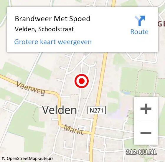 Locatie op kaart van de 112 melding: Brandweer Met Spoed Naar Velden, Schoolstraat op 22 oktober 2024 04:53