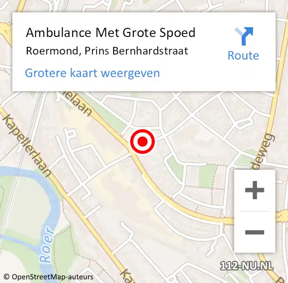 Locatie op kaart van de 112 melding: Ambulance Met Grote Spoed Naar Roermond, Prins Bernhardstraat op 22 oktober 2024 04:57