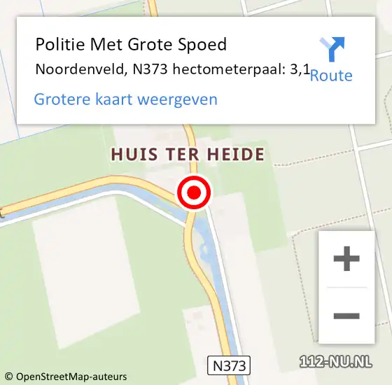 Locatie op kaart van de 112 melding: Politie Met Grote Spoed Naar Noordenveld, N373 hectometerpaal: 3,1 op 22 oktober 2024 05:58