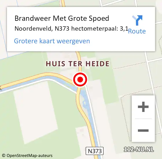 Locatie op kaart van de 112 melding: Brandweer Met Grote Spoed Naar Noordenveld, N373 hectometerpaal: 3,1 op 22 oktober 2024 05:59