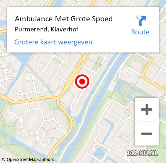 Locatie op kaart van de 112 melding: Ambulance Met Grote Spoed Naar Purmerend, Klaverhof op 22 oktober 2024 06:02