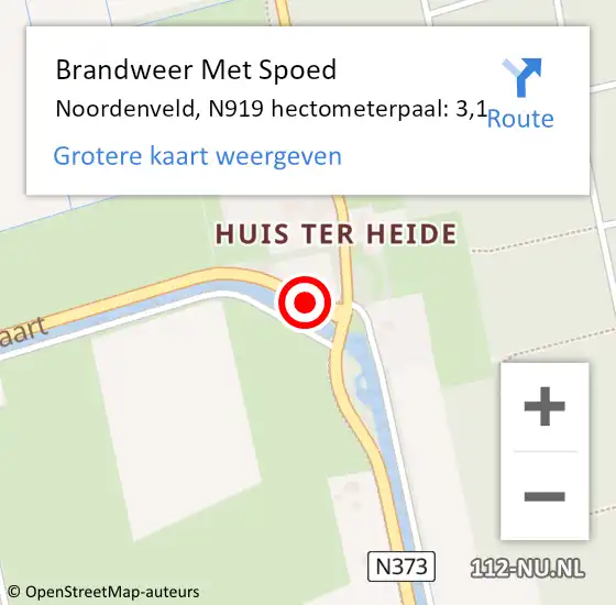 Locatie op kaart van de 112 melding: Brandweer Met Spoed Naar Noordenveld, N919 hectometerpaal: 3,1 op 22 oktober 2024 06:29