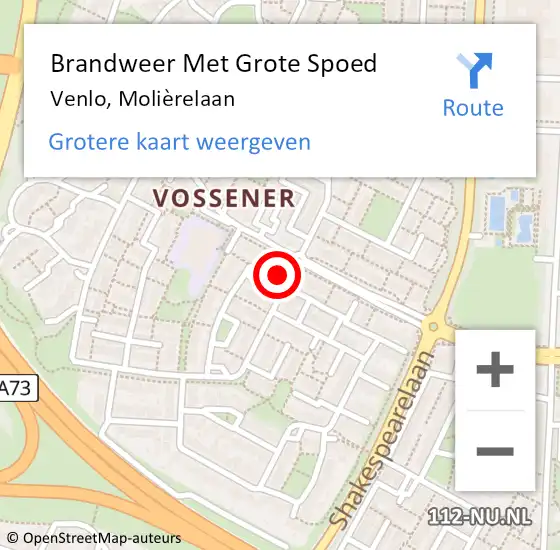 Locatie op kaart van de 112 melding: Brandweer Met Grote Spoed Naar Venlo, Molièrelaan op 22 oktober 2024 06:52