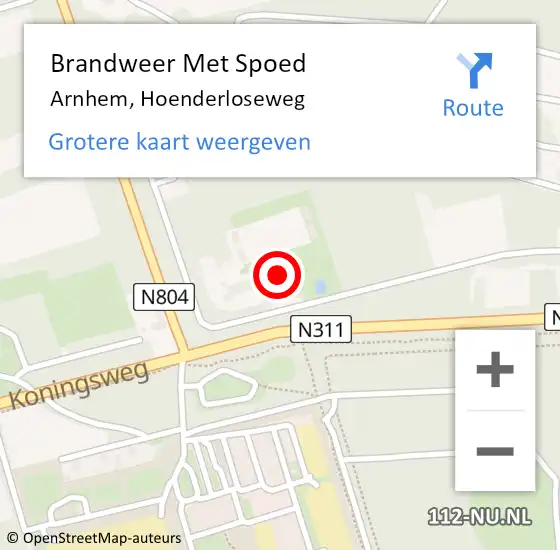 Locatie op kaart van de 112 melding: Brandweer Met Spoed Naar Arnhem, Hoenderloseweg op 22 oktober 2024 07:10