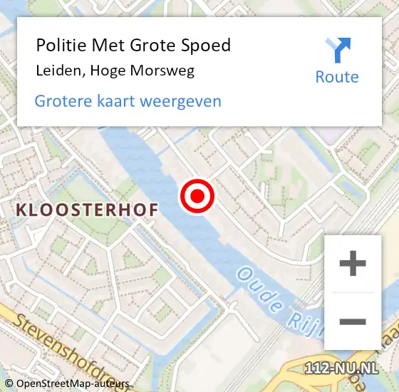 Locatie op kaart van de 112 melding: Politie Met Grote Spoed Naar Leiden, Hoge Morsweg op 22 oktober 2024 07:28