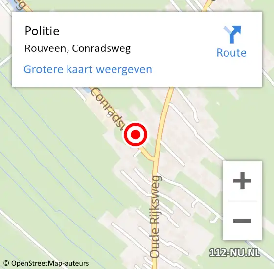 Locatie op kaart van de 112 melding: Politie Rouveen, Conradsweg op 22 oktober 2024 07:30