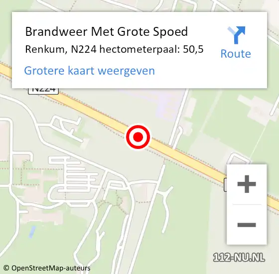 Locatie op kaart van de 112 melding: Brandweer Met Grote Spoed Naar Renkum, N224 hectometerpaal: 50,5 op 22 oktober 2024 07:35