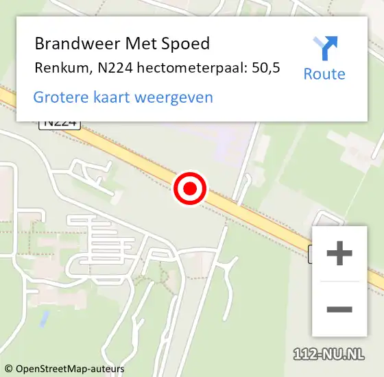 Locatie op kaart van de 112 melding: Brandweer Met Spoed Naar Renkum, N224 hectometerpaal: 50,5 op 22 oktober 2024 07:36