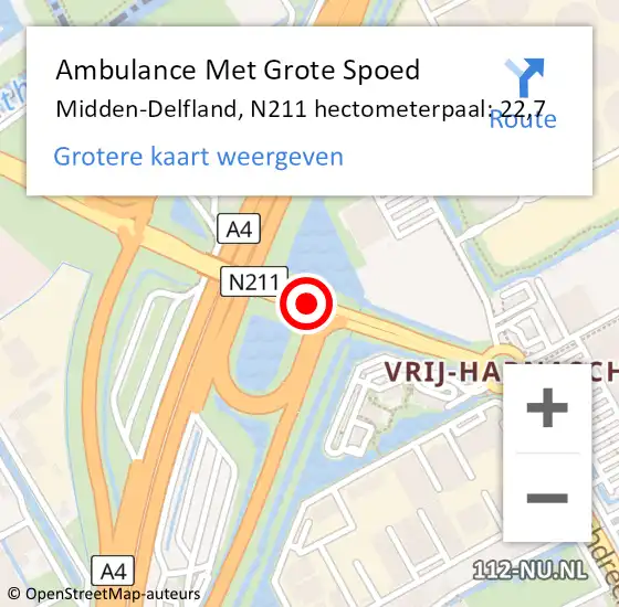 Locatie op kaart van de 112 melding: Ambulance Met Grote Spoed Naar Midden-Delfland, N211 hectometerpaal: 22,7 op 22 oktober 2024 07:44