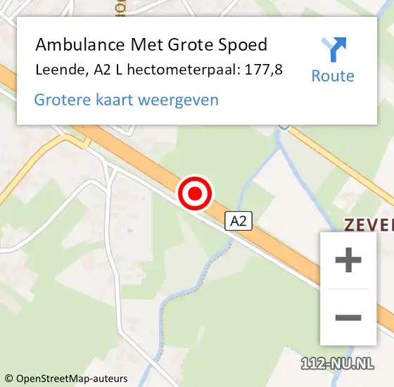 Locatie op kaart van de 112 melding: Ambulance Met Grote Spoed Naar Leende, A2 L hectometerpaal: 178,0 op 24 oktober 2014 10:38