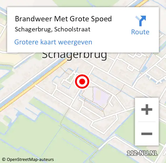 Locatie op kaart van de 112 melding: Brandweer Met Grote Spoed Naar Schagerbrug, Schoolstraat op 22 oktober 2024 07:51