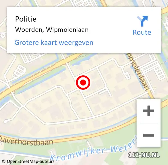 Locatie op kaart van de 112 melding: Politie Woerden, Wipmolenlaan op 22 oktober 2024 07:53