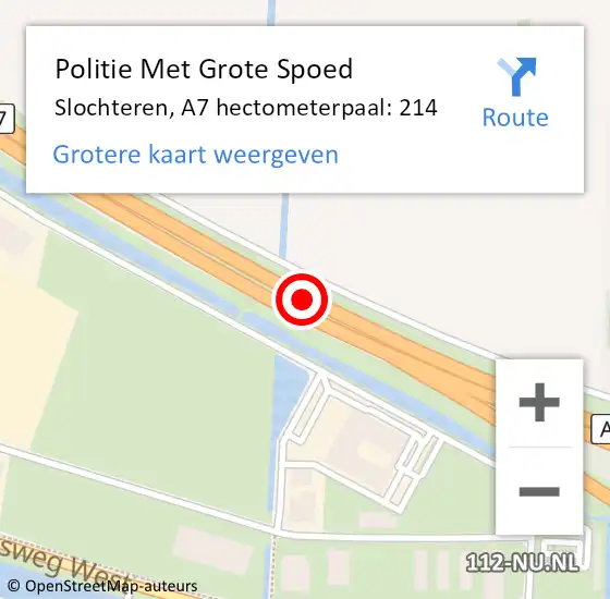 Locatie op kaart van de 112 melding: Politie Met Grote Spoed Naar Midden-Groningen, A7 hectometerpaal: 214 op 22 oktober 2024 07:54