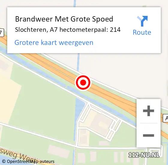 Locatie op kaart van de 112 melding: Brandweer Met Grote Spoed Naar Midden-Groningen, A7 hectometerpaal: 214 op 22 oktober 2024 07:56