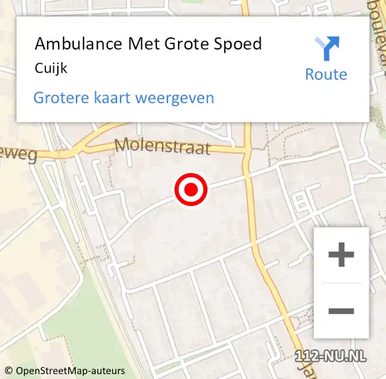 Locatie op kaart van de 112 melding: Ambulance Met Grote Spoed Naar Cuijk op 22 oktober 2024 08:02