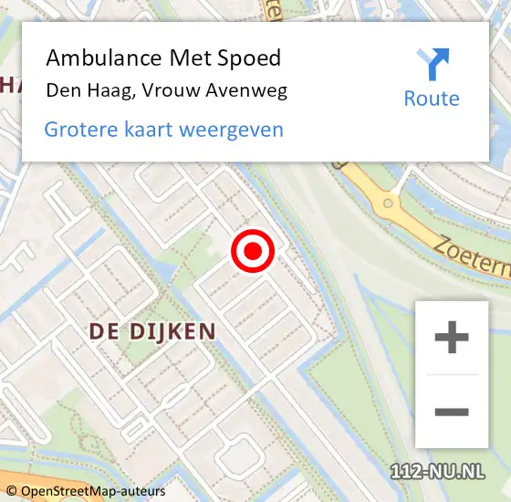 Locatie op kaart van de 112 melding: Ambulance Met Spoed Naar Den Haag, Vrouw Avenweg op 22 oktober 2024 08:02