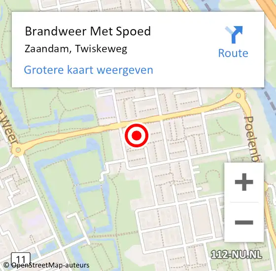 Locatie op kaart van de 112 melding: Brandweer Met Spoed Naar Zaandam, Twiskeweg op 22 oktober 2024 08:15