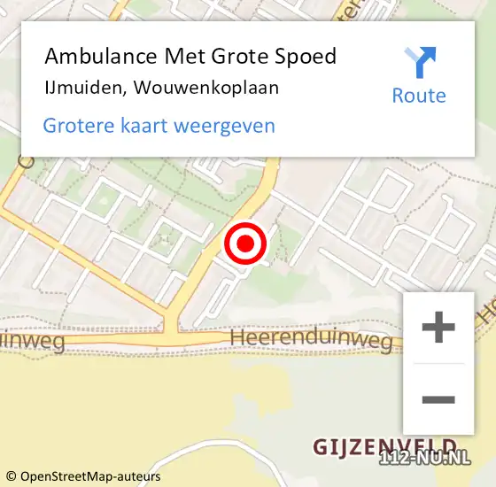 Locatie op kaart van de 112 melding: Ambulance Met Grote Spoed Naar IJmuiden, Wouwenkoplaan op 22 oktober 2024 08:29