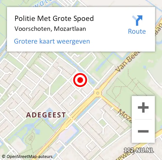 Locatie op kaart van de 112 melding: Politie Met Grote Spoed Naar Voorschoten, Mozartlaan op 22 oktober 2024 08:32