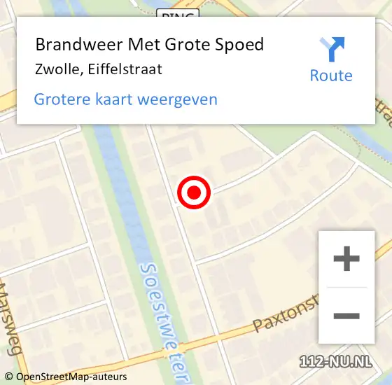 Locatie op kaart van de 112 melding: Brandweer Met Grote Spoed Naar Zwolle, Eiffelstraat op 22 oktober 2024 08:32