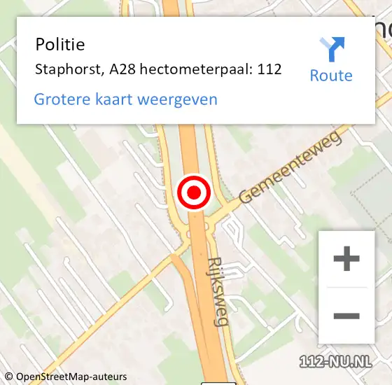 Locatie op kaart van de 112 melding: Politie Staphorst, A28 hectometerpaal: 112 op 22 oktober 2024 08:34