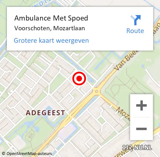 Locatie op kaart van de 112 melding: Ambulance Met Spoed Naar Voorschoten, Mozartlaan op 22 oktober 2024 08:35