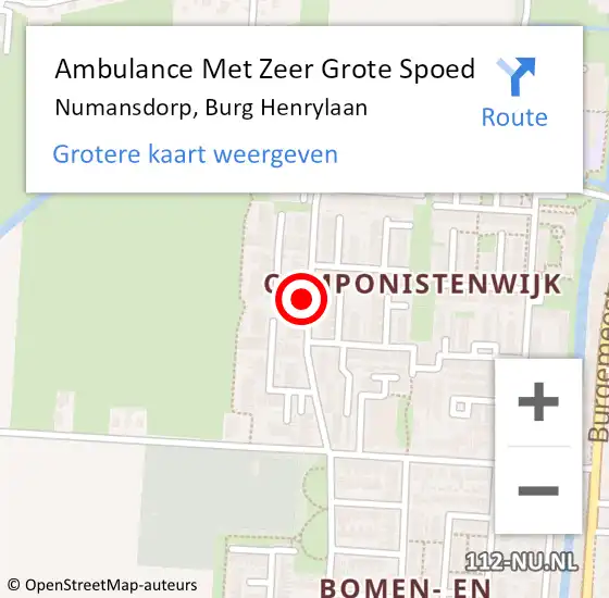 Locatie op kaart van de 112 melding: Ambulance Met Zeer Grote Spoed Naar Numansdorp, Burg Henrylaan op 22 oktober 2024 08:36