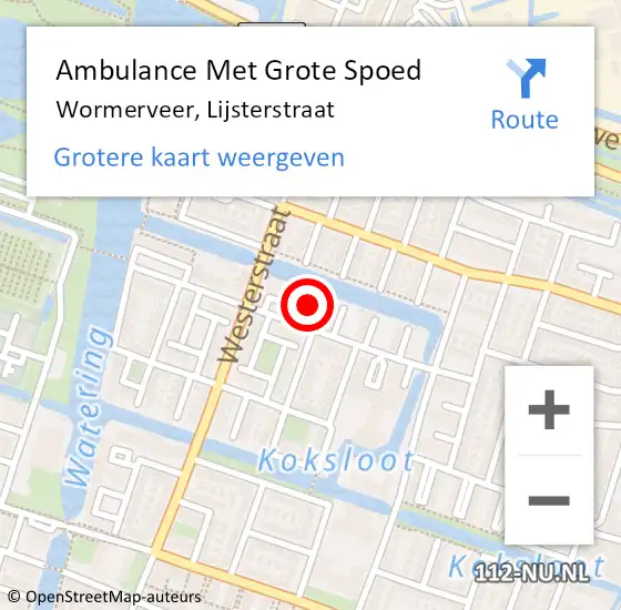 Locatie op kaart van de 112 melding: Ambulance Met Grote Spoed Naar Wormerveer, Lijsterstraat op 22 oktober 2024 08:50