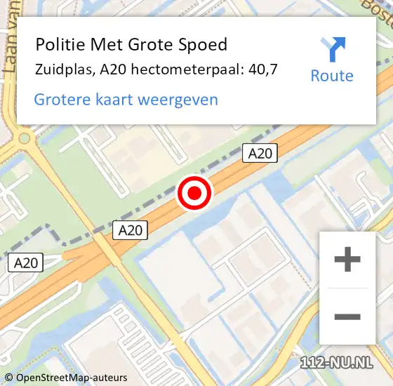 Locatie op kaart van de 112 melding: Politie Met Grote Spoed Naar Zuidplas, A20 hectometerpaal: 40,7 op 22 oktober 2024 09:04