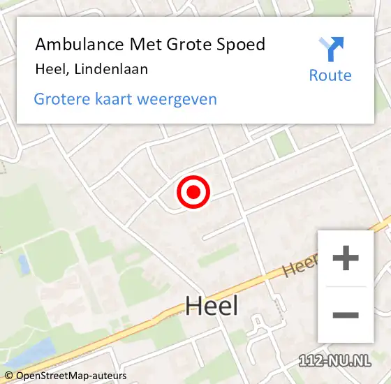 Locatie op kaart van de 112 melding: Ambulance Met Grote Spoed Naar Heel, Lindenlaan op 22 oktober 2024 09:18