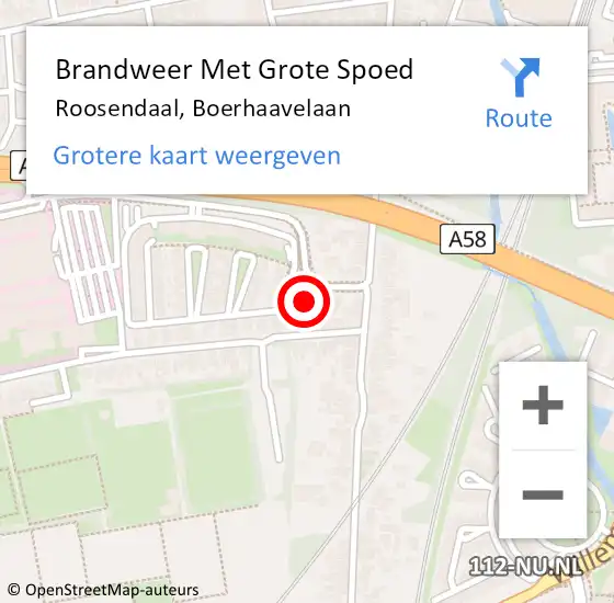 Locatie op kaart van de 112 melding: Brandweer Met Grote Spoed Naar Roosendaal, Boerhaavelaan op 22 oktober 2024 09:33