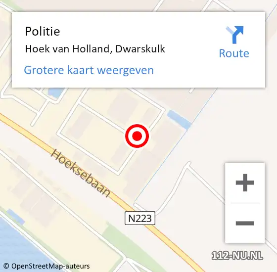 Locatie op kaart van de 112 melding: Politie Hoek van Holland, Dwarskulk op 22 oktober 2024 09:35