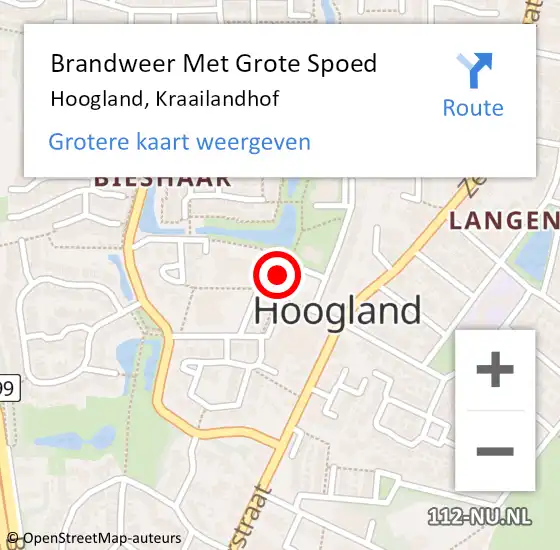 Locatie op kaart van de 112 melding: Brandweer Met Grote Spoed Naar Hoogland, Kraailandhof op 22 oktober 2024 09:36