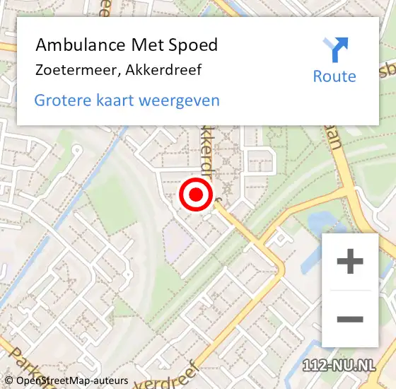 Locatie op kaart van de 112 melding: Ambulance Met Spoed Naar Zoetermeer, Akkerdreef op 22 oktober 2024 09:41