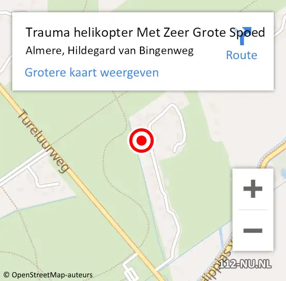 Locatie op kaart van de 112 melding: Trauma helikopter Met Zeer Grote Spoed Naar Almere, Hildegard van Bingenweg op 22 oktober 2024 09:48