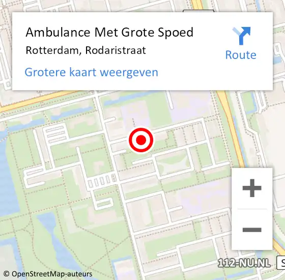 Locatie op kaart van de 112 melding: Ambulance Met Grote Spoed Naar Rotterdam, Rodaristraat op 22 oktober 2024 09:57