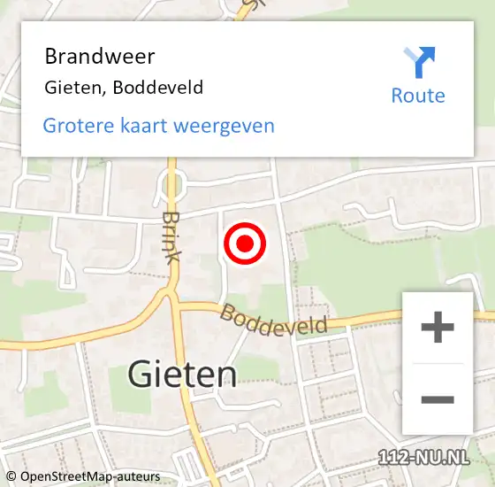 Locatie op kaart van de 112 melding: Brandweer Gieten, Boddeveld op 22 oktober 2024 10:04