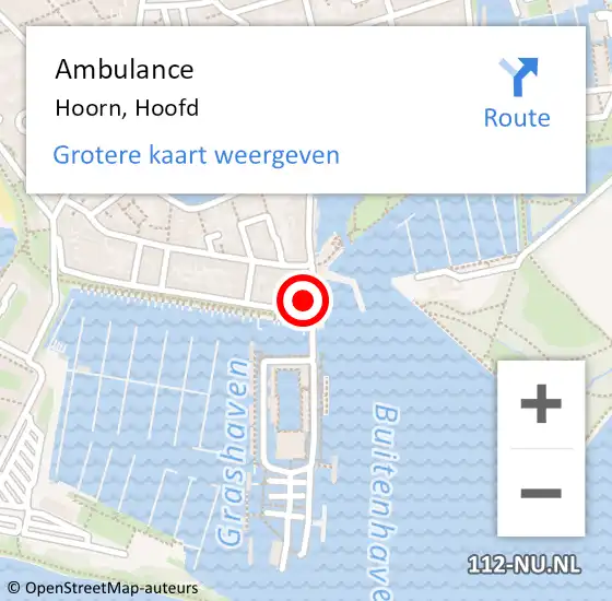 Locatie op kaart van de 112 melding: Ambulance Hoorn, Hoofd op 22 oktober 2024 10:07