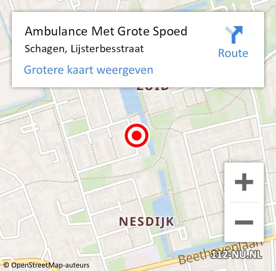 Locatie op kaart van de 112 melding: Ambulance Met Grote Spoed Naar Schagen, Lijsterbesstraat op 22 oktober 2024 10:15