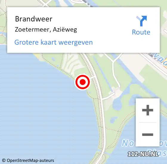 Locatie op kaart van de 112 melding: Brandweer Zoetermeer, Aziëweg op 22 oktober 2024 10:24