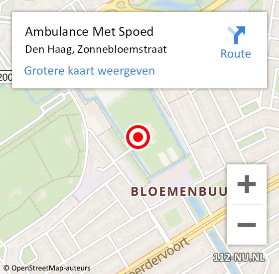 Locatie op kaart van de 112 melding: Ambulance Met Spoed Naar Den Haag, Zonnebloemstraat op 22 oktober 2024 10:37