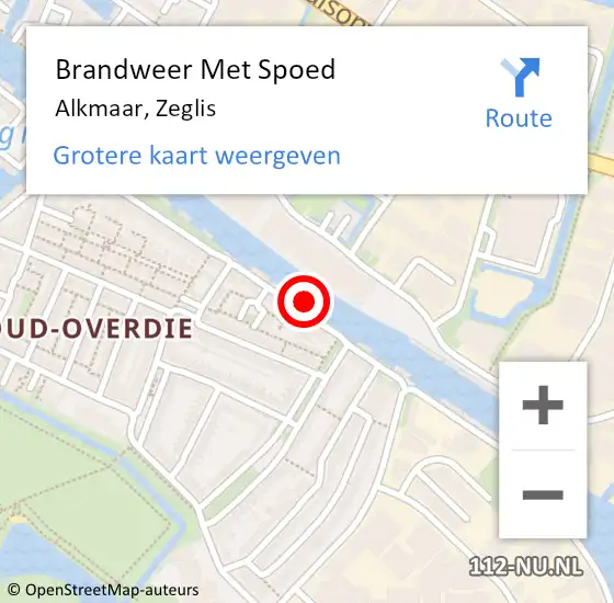 Locatie op kaart van de 112 melding: Brandweer Met Spoed Naar Alkmaar, Zeglis op 22 oktober 2024 10:40