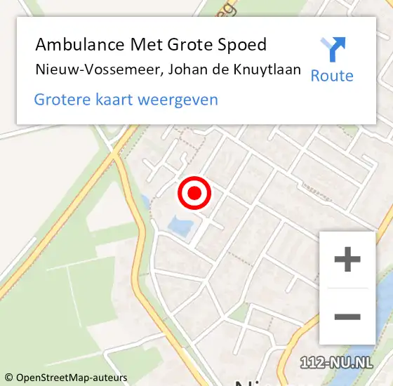 Locatie op kaart van de 112 melding: Ambulance Met Grote Spoed Naar Nieuw-Vossemeer, Johan de Knuytlaan op 24 oktober 2014 10:59