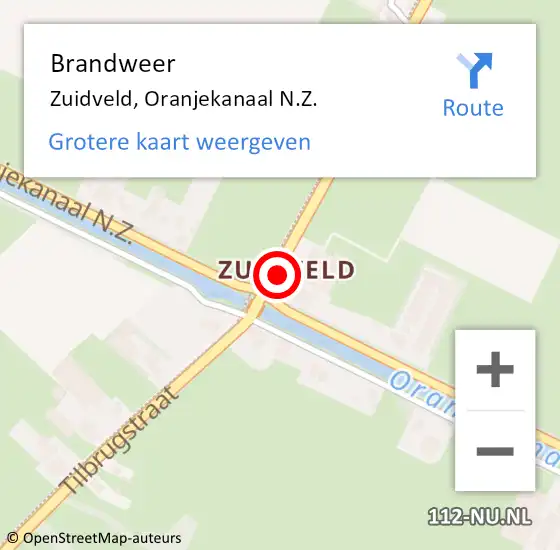 Locatie op kaart van de 112 melding: Brandweer Zuidveld, Oranjekanaal N.Z. op 22 oktober 2024 10:54